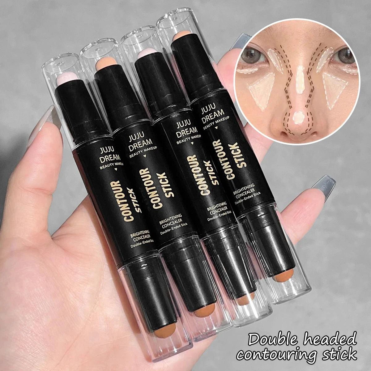 Mandotos double-ended highlighter and contour stick for nose, facial shaping, brightening, and trimming with three-dimensional effect.