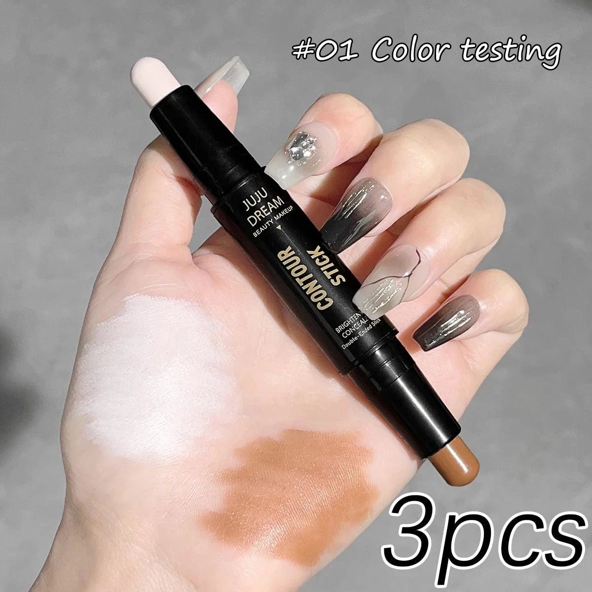 Mandotos double-ended high-light and contour stick for nose and facial shaping, designed to brighten and trim facial features.