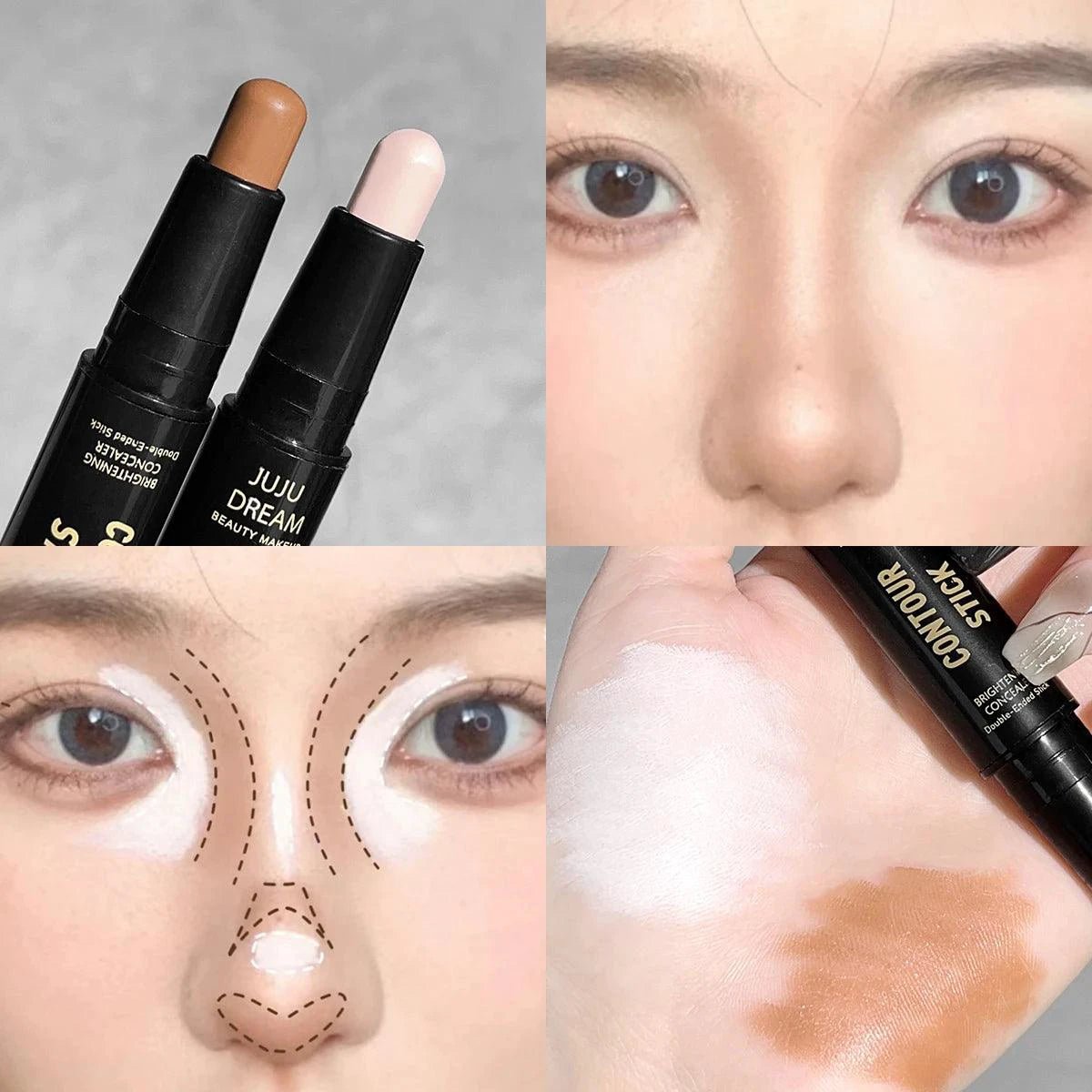 Mandotos double-ended highlighter and contour stick for nose shadow, facial shaping, brightening, and trimming.