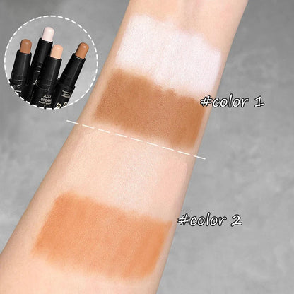 Mandotos double-ended highlighter stick for contouring, nose shadow, and facial shaping with brightening and trimming features.