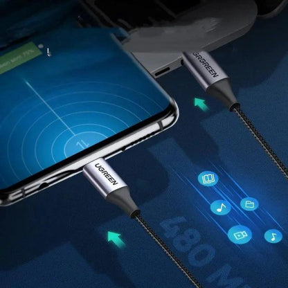 Mandotos double-ended Type-C data cable with PD fast charge, short length, male-to-male connectors for quick device charging.