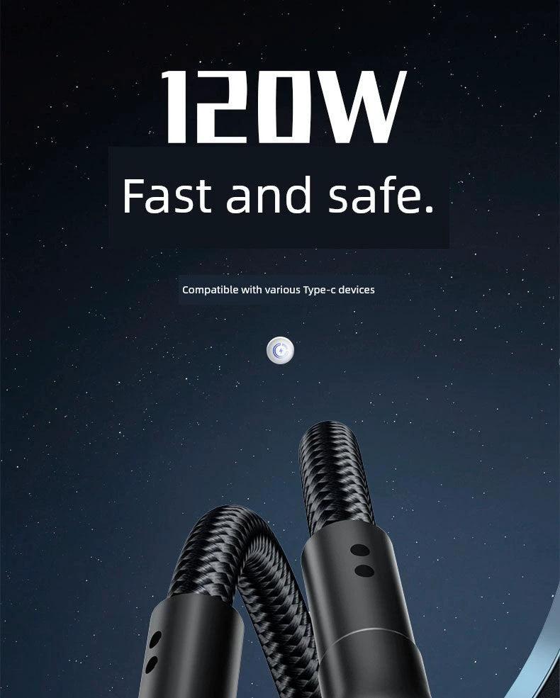 Mandotos double-headed Type-C data cable for mobile phone, computer, and car, 2m long, fast charging, male-to-male USB-C cable.