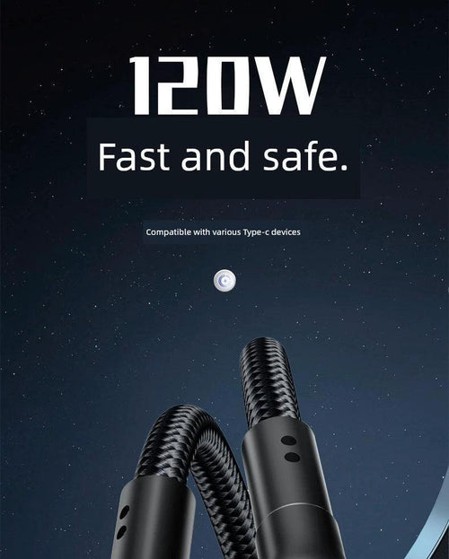 Mandotos double-headed Type-C data cable for mobile phone, computer, and car, 2m long, fast charging, male-to-male USB-C cable.