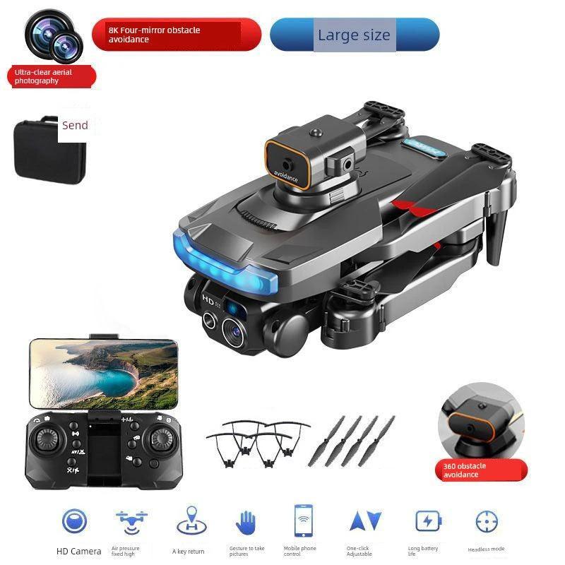 MANDOTOS HD drone for aerial photography with remote control, quadcopter design, featuring camera and propellers for capturing high-quality images.