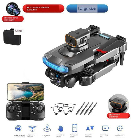 MANDOTOS HD drone for aerial photography with remote control, quadcopter design, featuring camera and propellers for capturing high-quality images.
