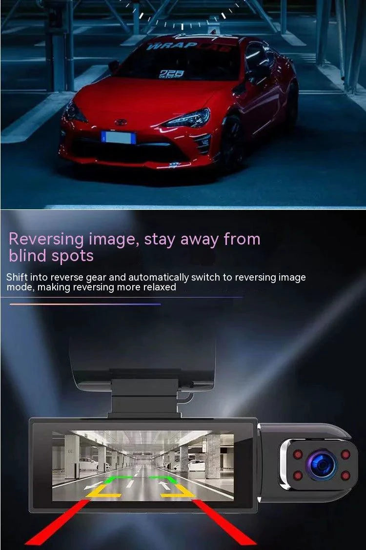 Mandotos dual-lens HD 3.16-inch driving recorder with front and rear cameras for vehicle dashcam footage.