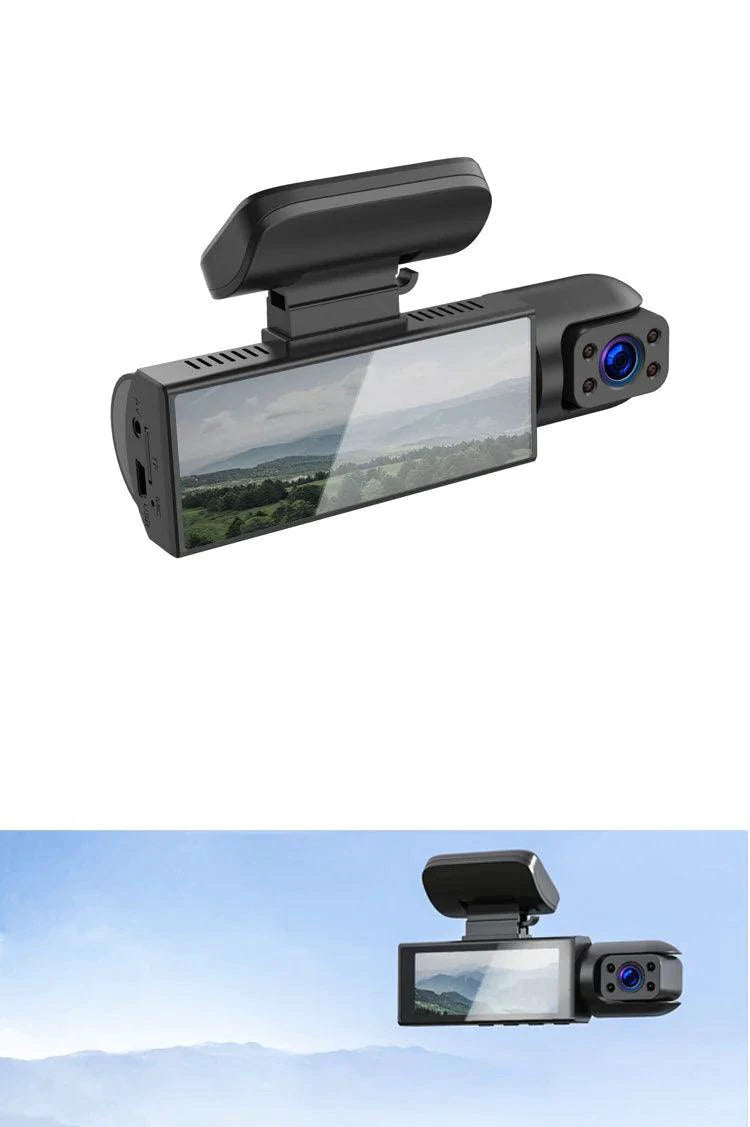 MANDOTOS dual-lens HD 316-inch driving recorder capturing front and rear views with clear high-definition footage.