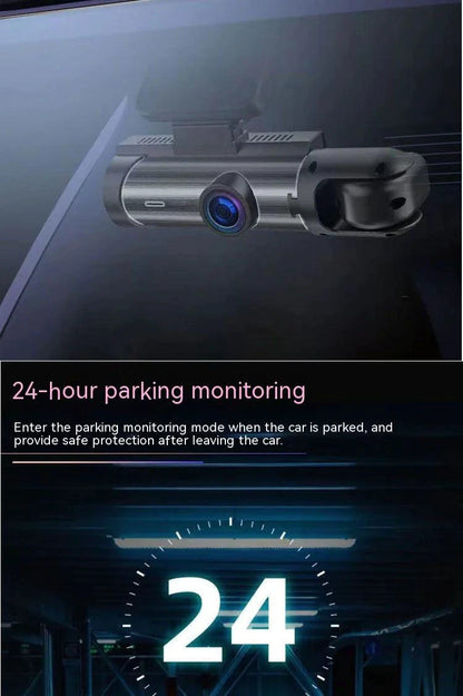 Mandotos dual-lens HD 316-inch driving recorder capturing front and rear views with clear video footage.