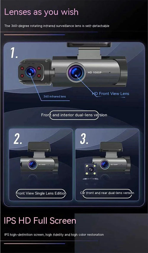 Mandotos dual-lens HD 316-inch driving recorder with front and rear cameras for vehicle safety and recording.