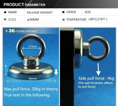 Mandotos Dual Power Treasure Magnets with magnetic and mechanical features, designed for secure treasure retrieval and exploration.