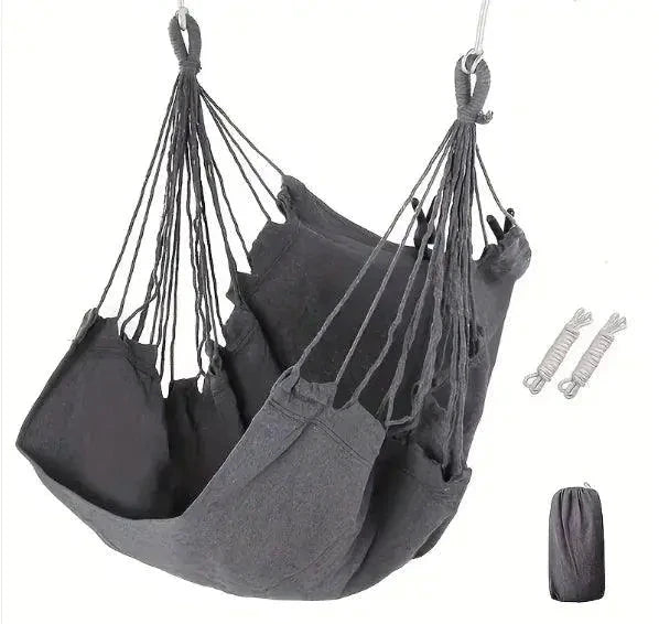 Mandotos easy-install indoor outdoor swing chair with cushioned seat and hanging ropes for relaxing outdoor or indoor use.