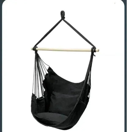 Mandotos Easy-Install Indoor Outdoor Swing Chair hanging with sturdy ropes and cushioned seat, ideal for relaxing spaces