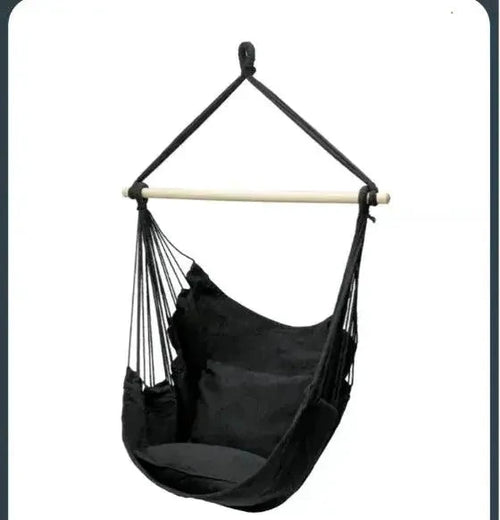 Mandotos Easy-Install Indoor Outdoor Swing Chair hanging with sturdy ropes and cushioned seat, ideal for relaxing spaces