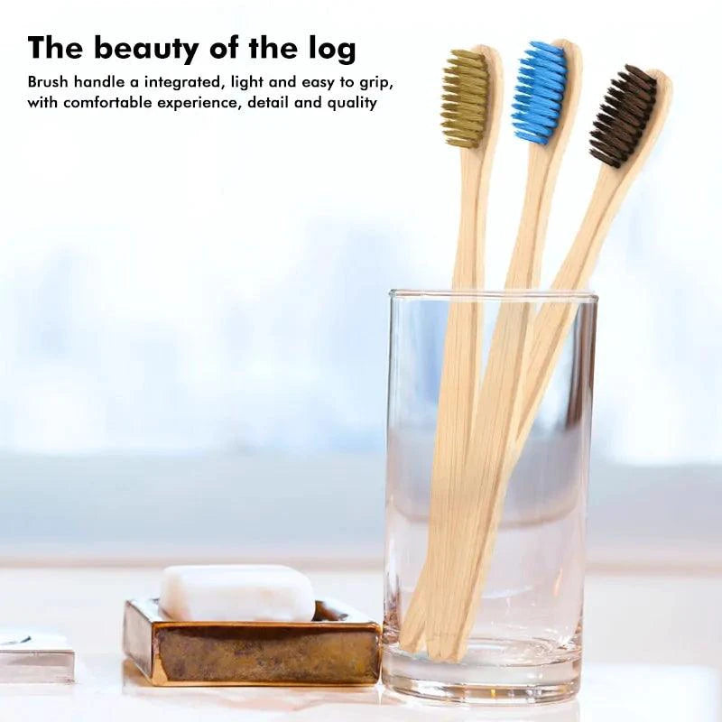 EcoPure Bamboo Toothbrush by MANDOTOS with biodegradable bamboo handle and soft bristle head for eco-friendly oral care.