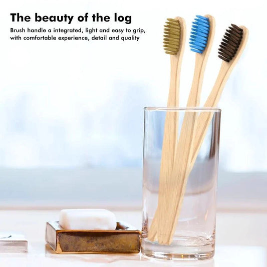 EcoPure Bamboo Toothbrush by MANDOTOS with biodegradable bamboo handle and soft bristle head for eco-friendly oral care.