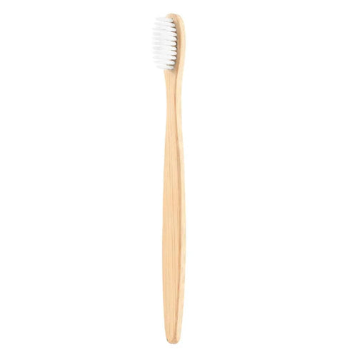 Mandotos EcoPure bamboo toothbrush with natural wooden handle and soft bristles for eco-friendly dental care.