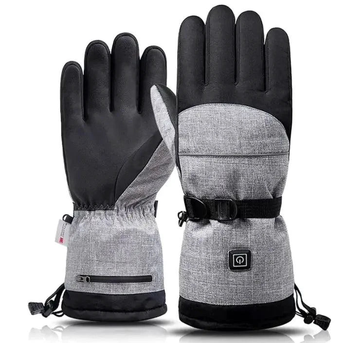 Mandotos electric heated gloves for skiing and motorcycle riding with touchscreen compatibility and rechargeable battery.