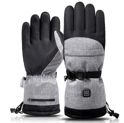 Mandotos electric heated gloves for skiing and motorcycle riding with touchscreen compatibility and rechargeable battery.