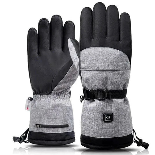 Mandotos electric heated gloves for skiing and motorcycle riding with touchscreen compatibility and rechargeable battery.