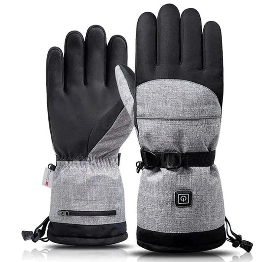 Mandotos electric heated gloves for skiing and motorcycle riding with touchscreen compatibility and rechargeable battery.