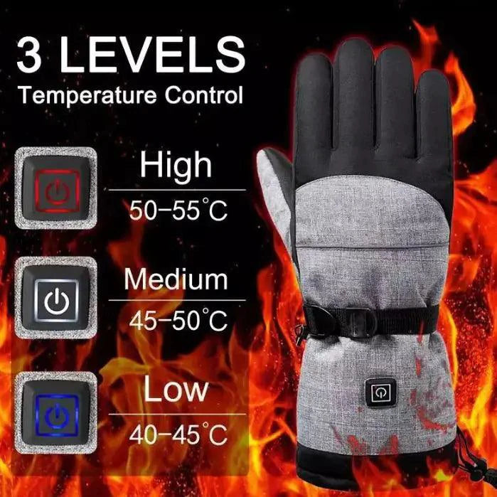 Mandotos electric heated gloves for skiing and motorcycle riding with touchscreen and rechargeable battery.