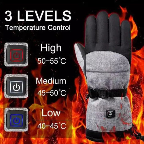 Mandotos electric heated gloves for skiing and motorcycle riding with touchscreen and rechargeable battery.