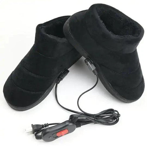 Mandotos electric heated shoes with digital control, black waterproof winter footwear for cold weather comfort.