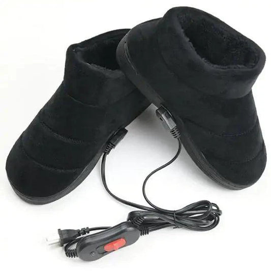 Mandotos electric heated shoes with digital control, black waterproof winter footwear for cold weather comfort.