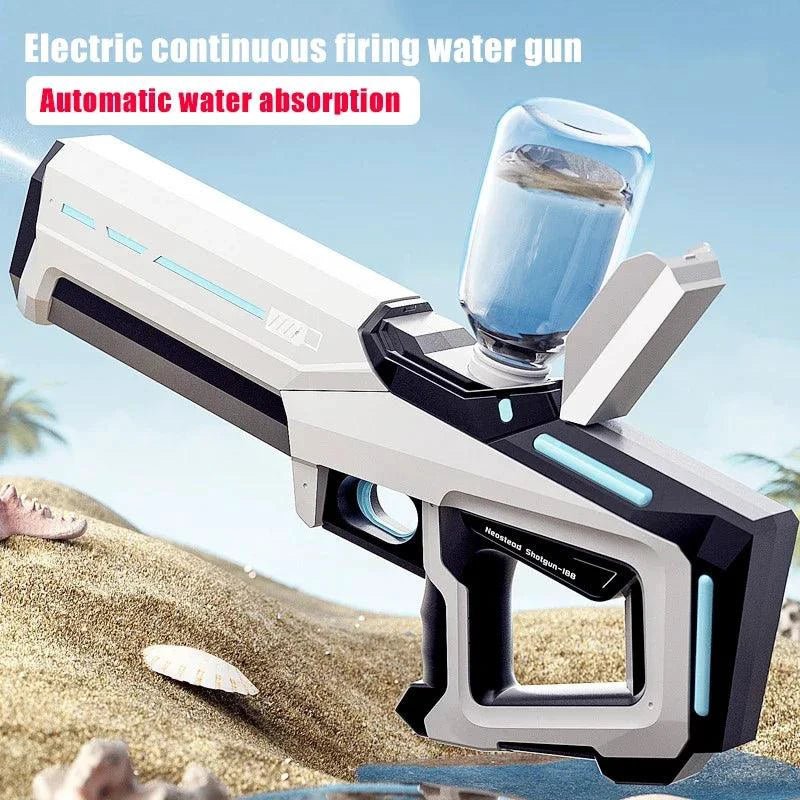 Mandotos electric water gun for adults, powerful automatic water blaster, ideal for summer outdoor beach fun and water fights.