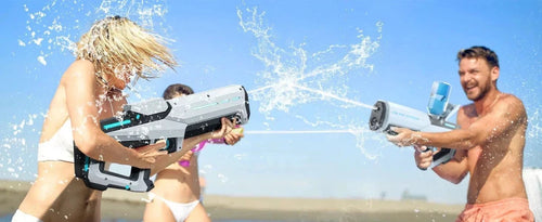 Mandotos electric water gun for adults, powerful automatic water blaster, ideal for summer outdoor beach fun and water fights.
