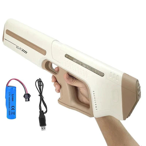 Mandotos electric water gun for adults, powerful automatic water blaster ideal for outdoor summer beach fun.