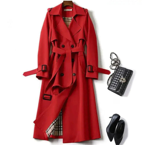 Elegant classic trench coat by MANDOTOS, shown in a stylish beige color with a tailored fit and button details.