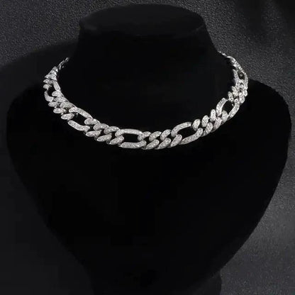 Elegant cubic zirconia Cuban necklace with sparkling stones, crafted by MANDOTOS, showcasing a stylish and sophisticated jewelry design.