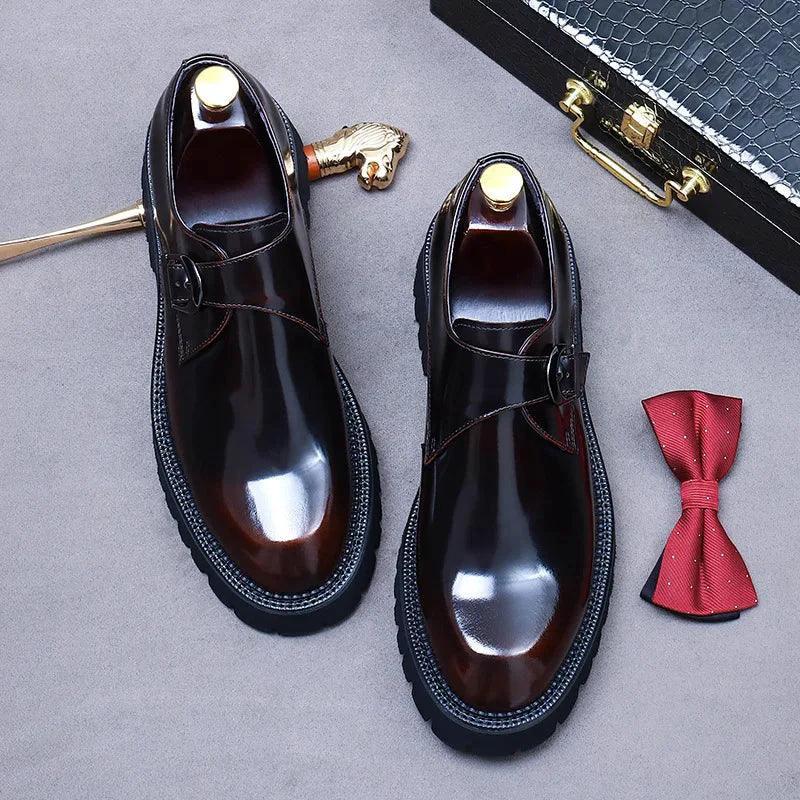Elegant genuine leather shoes by MANDOTOS, showcasing a polished design with detailed stitching and classic style.