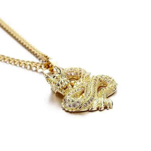 Elegant gold zircon dragon pendant featuring intricate detailing, crafted by MANDOTOS for a stylish jewelry accessory.