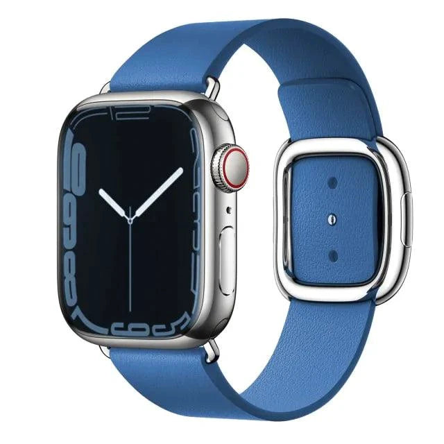 Elegant leather strap by MANDOTOS, showcasing smooth brown leather with adjustable buckle for watches or accessories.