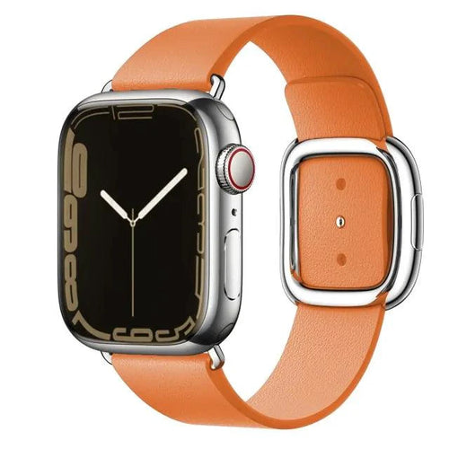 Elegant leather strap by MANDOTOS, showcasing smooth brown leather with subtle stitching for a stylish accessory or watch band.