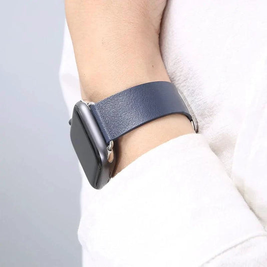 Elegant MANDOTOS leather strap with polished finish, featuring adjustable length and classic design for watch or accessory use.