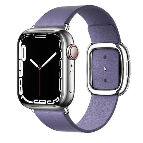 Elegant leather strap by MANDOTOS, showcasing smooth brown leather with subtle stitching and a silver buckle.