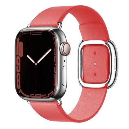 Elegant leather strap by MANDOTOS featuring smooth, high-quality leather with adjustable buckle for stylish wristwear.