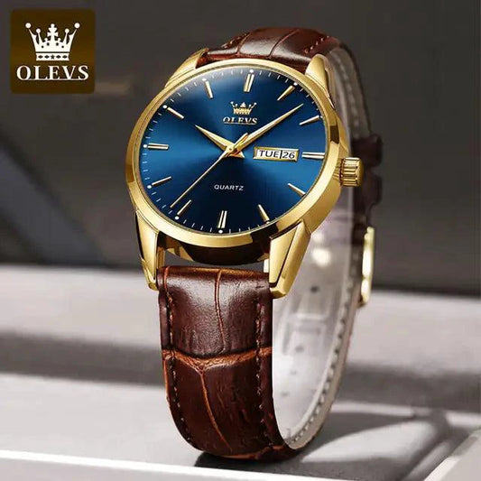 Mandotos elegant leather timepiece with a classic round watch face and brown leather strap, stylish and sophisticated accessory.