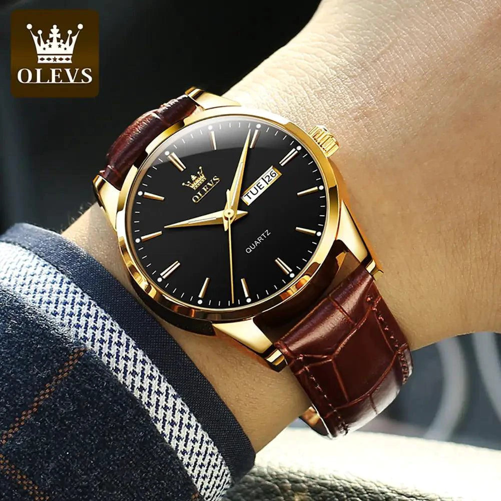 Elegant leather timepiece by MANDOTOS featuring a classic watch face and brown leather strap.