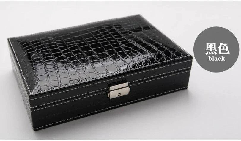 Elegant leather vanity case by MANDOTOS with a sleek design and multiple compartments for cosmetics and personal items.
