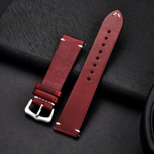 Elegant leather watch band by MANDOTOS, showcasing a smooth brown strap with polished metal buckle for a stylish accessory.