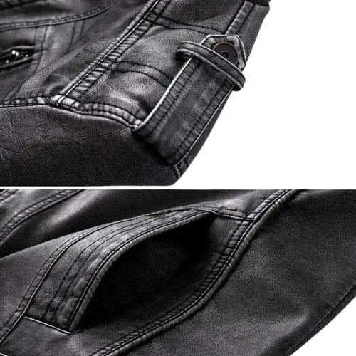Elegant MANDOTOS premium leather jacket with a classic design, showcasing smooth leather and stylish details.