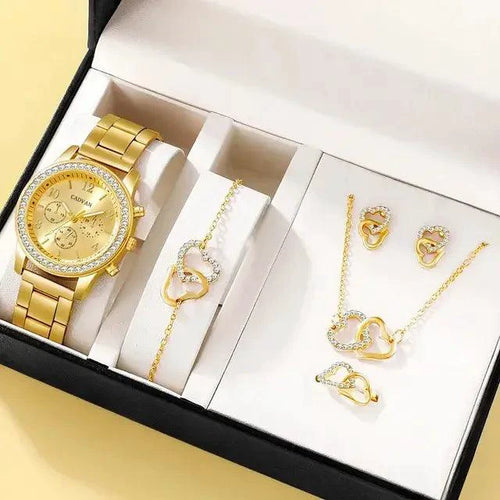 Elegant rose gold watch ensemble by MANDOTOS featuring a stylish watch with matching accessories on a neutral background.