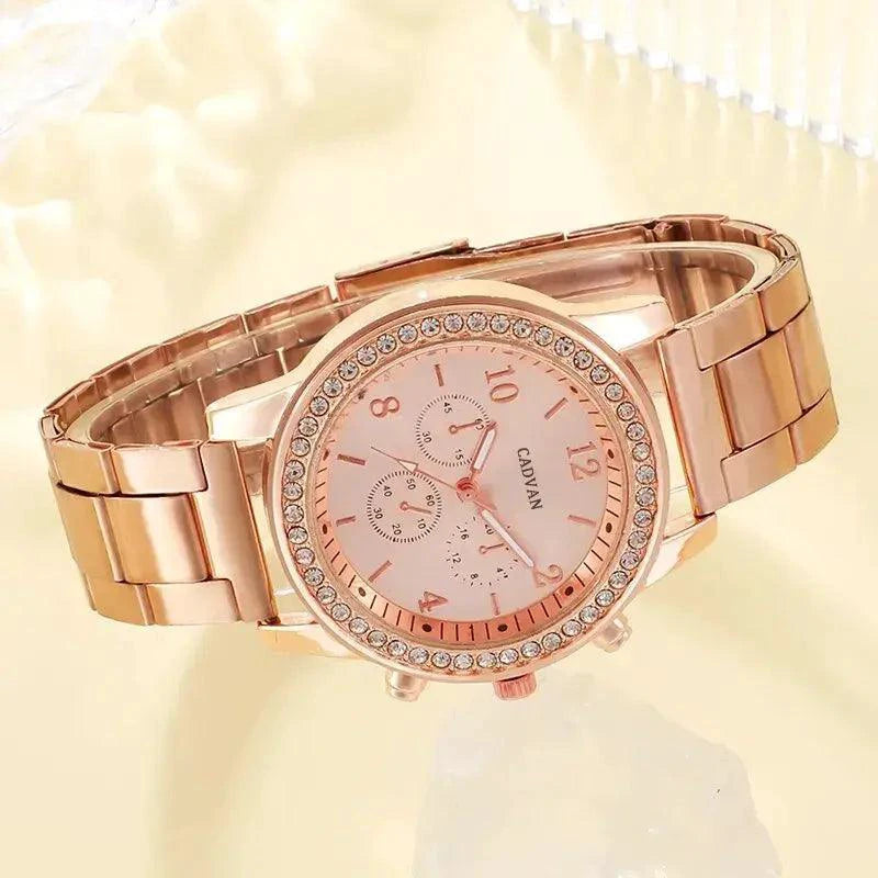 Mandotos elegant rose gold watch ensemble featuring a stylish watch with matching accessories on a neutral background.