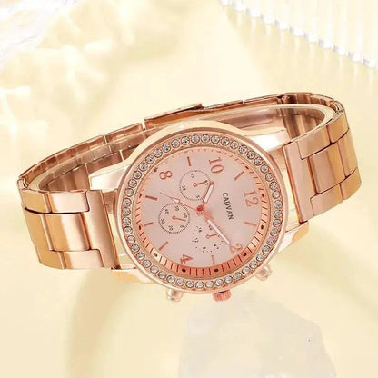 Mandotos elegant rose gold watch ensemble featuring a stylish watch with matching accessories on a neutral background.