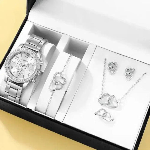 Elegant rose gold watch ensemble by MANDOTOS featuring a stylish watch with matching accessories on a white background.