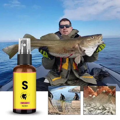 Mandotos Elite Angler's Liquid Bait in a clear bottle with a black cap, designed for fishing and attracting fish effectively.